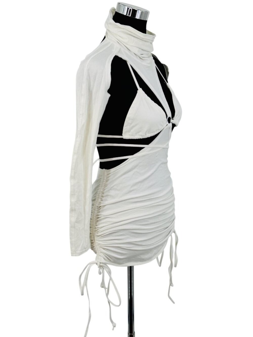 Dolls Kill White Strappy Cutout Ruched Sides Mini Dress| Rave Cyber Grunge Siren - Picture 5 of 13